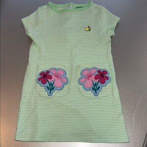 Masters Striped Green Dress with Floral Pockets